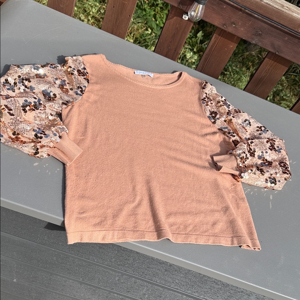 Sioni Peach Blouse with Sequin Sleeves